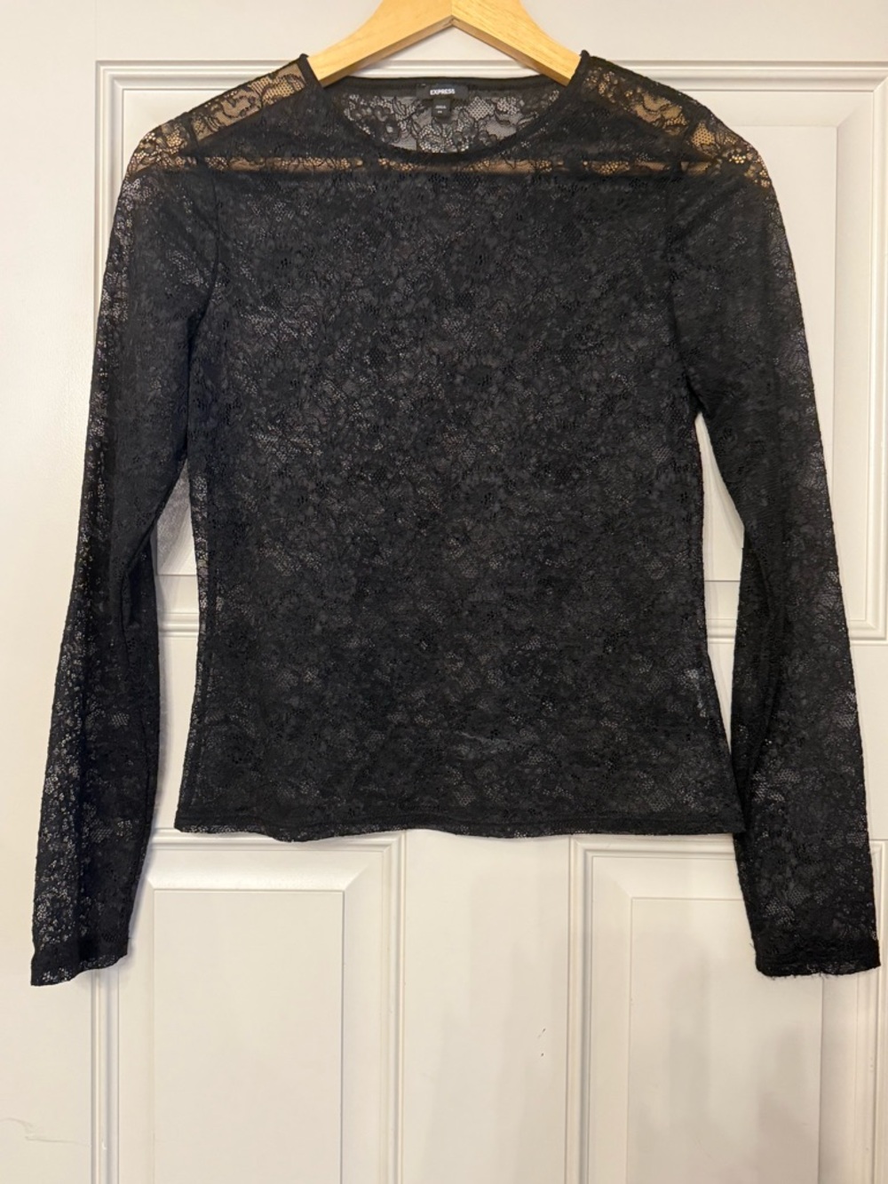 Express Black Lace Long Sleeve Sheer Tee